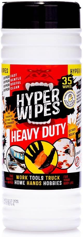 Juniper CLEAN Hyper Wipes, 1 Pack Heavy Duty Hand & Tool Cleaning Wipes, 8"x12" Multi-Surface Cleaning Wipes, Degreasing, All Purpose Cleaner, Mechanic, Work Wipes, 35 Count Canister
