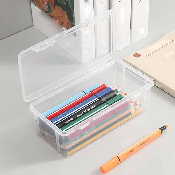 Pencil Box, Plastic Pencil Case With Snap-Tight Lid, Stackable Storage