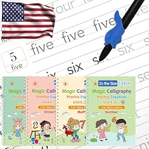 4 Magic Grooved Writing Practice for Kids - English Pre K Tracing Practice Book, Reusable Preschool Handwriting Workbooks Without Tears, 4-Theme Copybooks with Pen Refill for Age 3-10 (English, Big)
