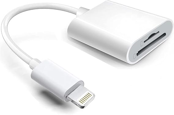 Lightning to SD & TF Card Reader Adapter, Apple MFi Certified 2 in 1 Micro SD TF Memory Card Dual Slot Dongle Cord for iPhone 14 13 12 11 X XS XR 8 7 Plus, iPad, Plug and Play, White