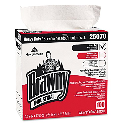 Georgia-Pacific Brawny Industrial Medium-Weight HEF Shop Towel by GP PRO Georgia-Pacific, 25070, White, 9.1 W x 16.5 L, 500 Count Case of 5 Boxes, 100 Wipers Per Box