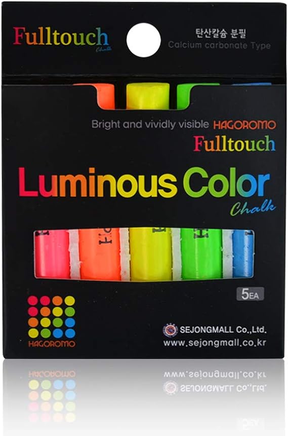 Hagoromo Fulltouch Luminous 5-Color Mix Chalk (Small Package) 1Box (5Pcs) Pink, Yellow , Blue, Yellow Green, Orange