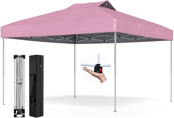 Tangkula 10x10 FT Pop Up Canopy, 2-Tier Outdoor Tent with 1-Push Center Lock, Vented Top, Carrying Bag, 4 Wind Ropes & 8 Stakes, Portable Canopy Tent for Backyard, Deck, Party, Poolside, Lawn (Pink)