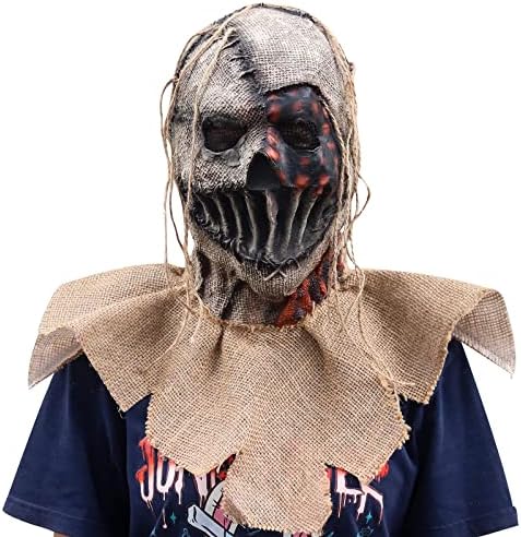 Kuberas Scarecrow Clown Zombie Horror Burlap Mask Creepy Evil Ugly Demon Realistic Scary Halloween Cosplay Mask for Adult