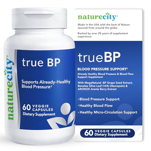 NatureCity True-BP | Supplements to Support Blood Flow for Heart Health | MegaNatural-BP 80mg 16% Oleuropein 60 Veggie Capsules Non-GMO, Gluten Free