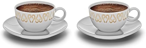 Arzum,White Okka Turkish Coffee Cups, Set of 2, Porcelain, in Black Giftbox
