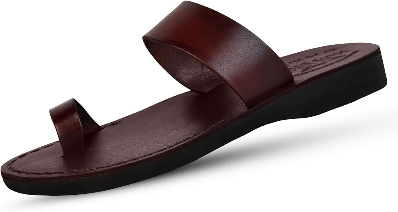 Holy Land Market Men/Women Biblical Jesus Leather Sandals/Slides From Jerusalem (Jesus - Finger Style I)