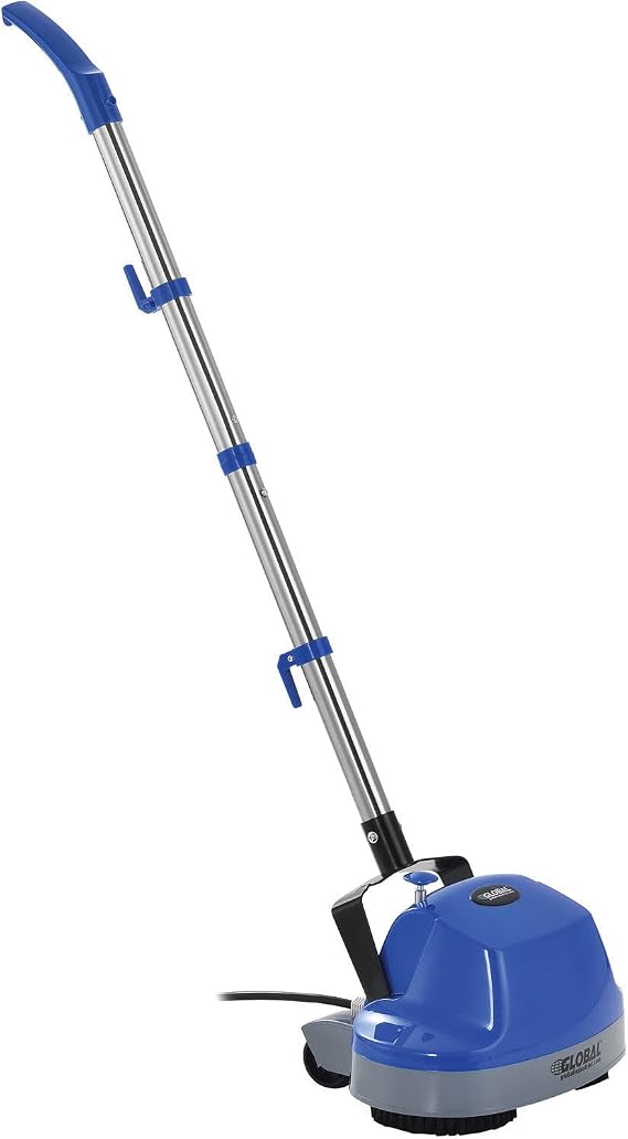 Global Industrial Mini Floor Scrubber With Floor Pads, 11" Cleaning Path | Dual Nylon Scrub Brushes, Cleans & Polishes Tile, Wood, Marble and other Hard Floors