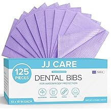 JJ CARE Dental Bibs [Pack of 125] - 13" x 18" Purple Dental Bibs, 3 Ply Waterproof Dentist Bibs, Dental Bibs Disposable for Eyelash Extension, Patient Bibs for Nail Art, Dental Napkins for Piercing