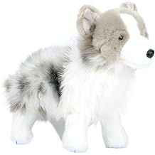 Realistic Australian Shepherd Plush Toy, Soft Stuffed Grey & White Dog Doll, Cute Standing Aussie Sheepdog Cuddly Toy, Birthday Gift for Kids Girls