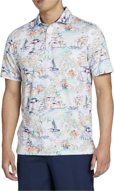 Walter Hagen Men's Clubhouse Sicilyscape (White/Multi) Print Polo, Short Sleeve Golf Polo, X-Large (XL)