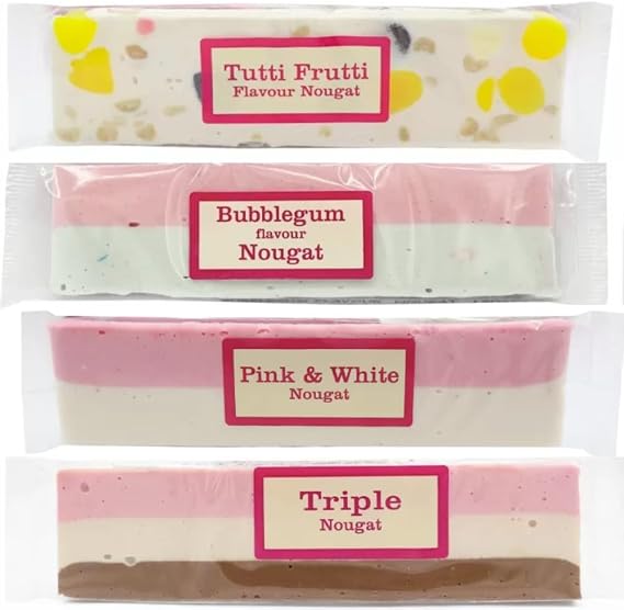 Nougat Lovers - Fun & Fruity | 4-Pack of 130g Nougat Bars | Bubblegum, Tutti Frutti, Pink & White, and Triple Flavour | Soft & Chewy Gourmet Treat