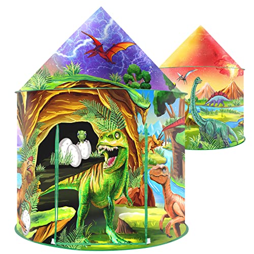 Play Tent for Kids Pretend Playhouse Indoor Outdoor Games Party Children Pop Up Foldable Tent Birthday Toy for Boys Girls Toddler Baby Playroom Gift, Wild Dinosaur Themed