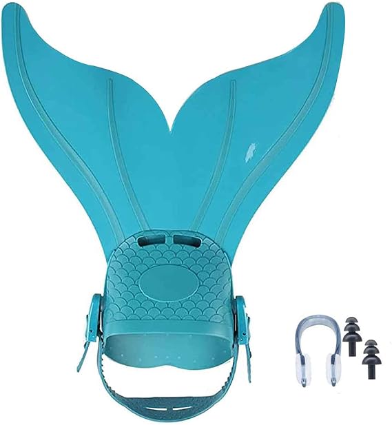 Monofin Mermaid Tails for Swimming Adjust Diving Mermaid Fins Foot Flipper Training Mono-Fin Tail PP Caudal for Girl Boy (Waterproof Silica Gel Earplugs Nose Clip Included)