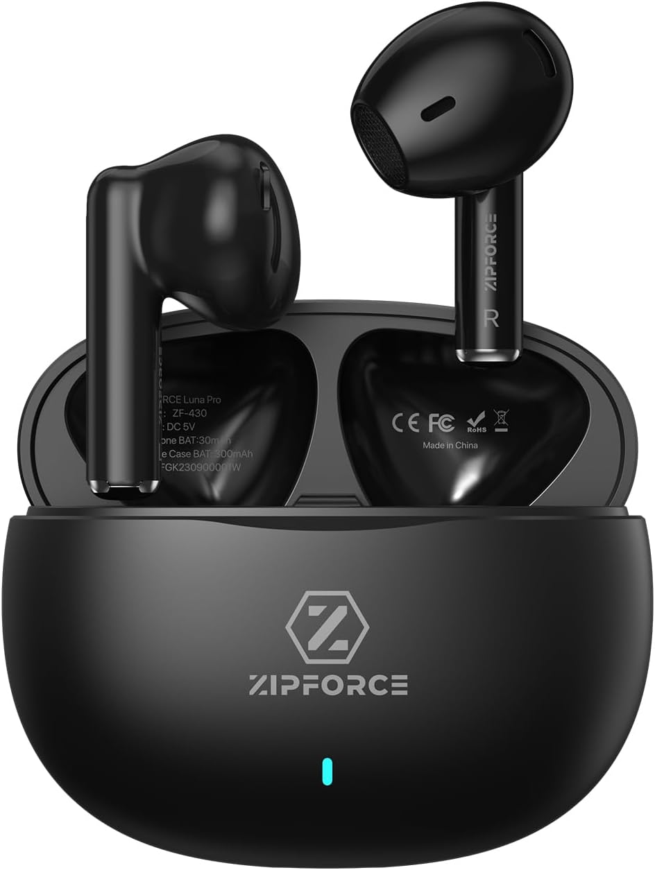 ZIPFORCE True Wireless Earbuds, in-Ear Bluetooth 5.3 Headphones 4-Mics ENC Clear Call, Bluetooth Earbuds Touch Control 40 Playtime, IPX6 Waterproof TWS, Light-Weight Earphones