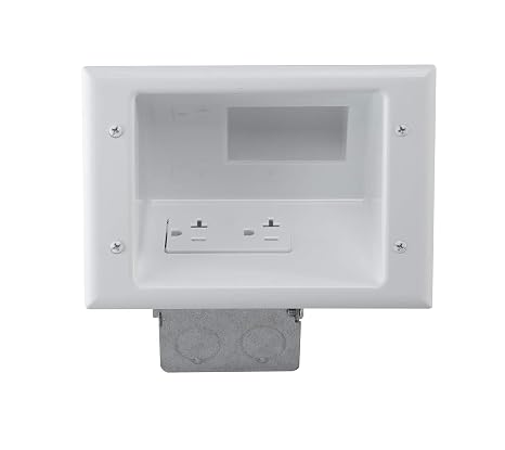 DATA COMM Electronics 45-0072-WH Commercial Grade Recessed Wall Plate Cable Pass Through, Mid-Size Low Voltage AV/HDMI Cord Hider with 20A Duplex Power Receptacle, TV & Home Theater, White