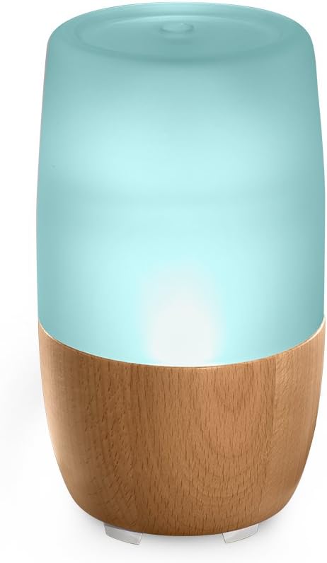 Ellia, Reflect Ultrasonic Essential Oil Diffuser, Blue, Glass & Wood | 150mL Remote Humidifying Diffuser, Color-Changing Light & Mood Sounds | 7 Hours Continuous Runtime | 3 Oil Samples
