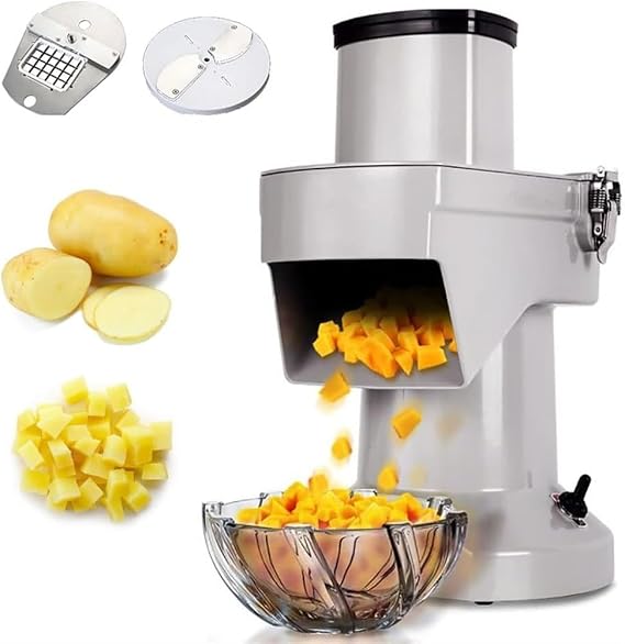 2 in 1 Electric Vegetable Dicer Slicer, 180kg/h Commercial Vegetable Chopper Fruit Cutting Shredder with 6/8/10/13/15/22mm Blades and 2-4mm Thickness Adjustable Slicing, Food Processor 13mm(15mm)
