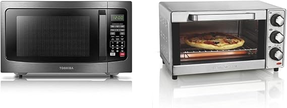 TOSHIBA EM131A5C-BS Countertop Microwave Ovens (1.2 Cu Ft) + Hamilton Beach Countertop Toaster Oven & Pizza Maker (4-Slice)