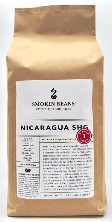 5-Pound Nicaragua, Unroasted Green Arabica Coffee Beans, Fresh Current Crop Specialty Grade, Roast the Beans Yourself at Home on Your Roasting Equipment Prior to Using for Brewing Coffee