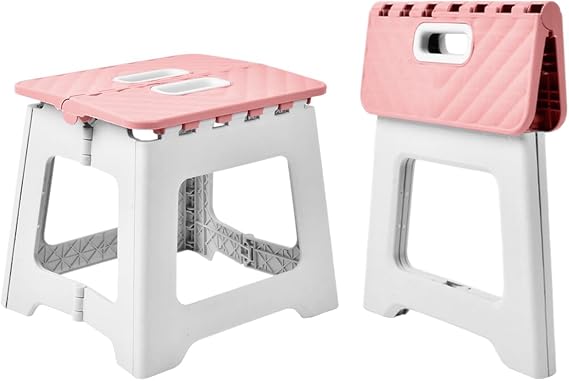 Folding Step Stool, Compact Plastic Foldable Stool for Kitchen Bathroom | Space-saving design, Lightweight and easy to carry, Durable plastic for daily use