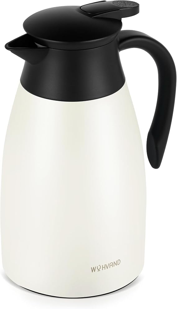 Thermal Coffee Carafe, 51 oz, Leakproof Push-Button Lid, Cream