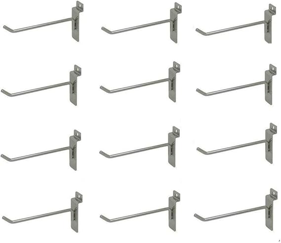 TSY TOOL 12 Count 4" Metal Chrome Slat Wall Hooks, Panel Display Hooks, Gridwall Hooks, Grid Hook for Gridwall, Display Hooks for Panel