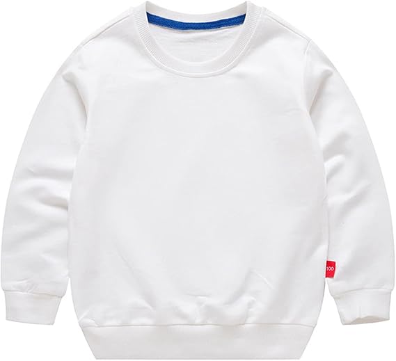 Toddler Baby Boys Girls Crewneck Long Sleeve Pullover Tops Blouse Solid Cotton Sweatshirt T-Shirt for Kids 1-8 Years (White,12 Months)
