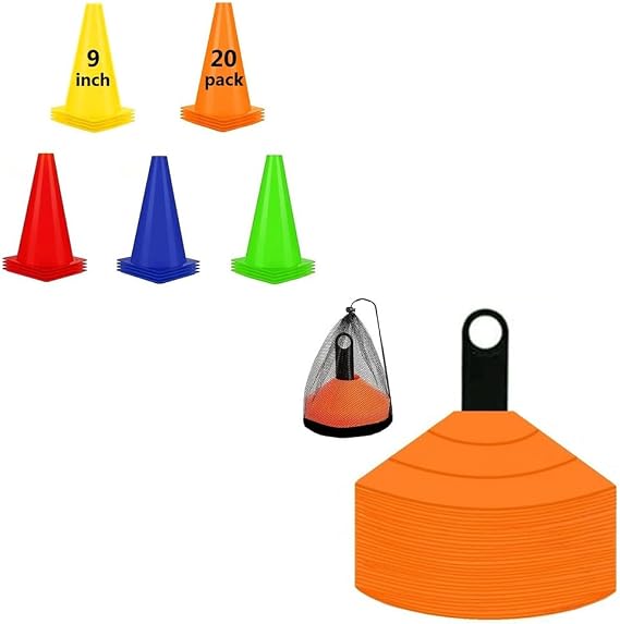 ANSLYQA Soccer Cones (9 Inch 20 Pack) + Soccer Cones (Set of 50) Disc Cones Orange