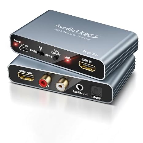HDMI ARC Audio Extractor 4K@60Hz – HDMI to Optical, SPDIF, RCA, 3.5mm AUX Audio Converter for TV, PS5, Soundbar, Speakers, Amplifiers | Supports LPCM 5.1/DTS/DSD | External Audio Splitter
