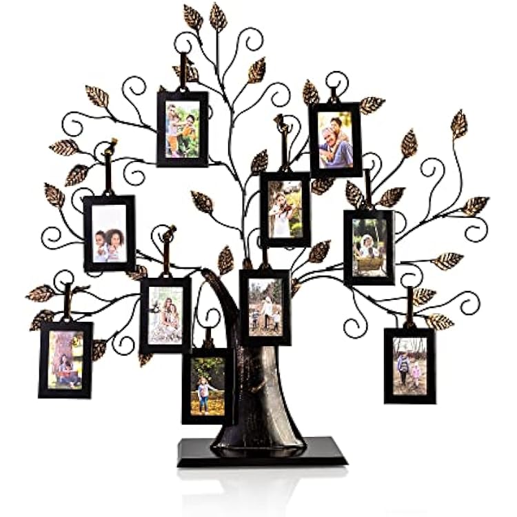 Klikel Family Tree Picture Frame Display with 10 Hanging Picture Photo Frames | Large 20 x 18 Metal Tree | 10 Ornamental 2x3 Frames