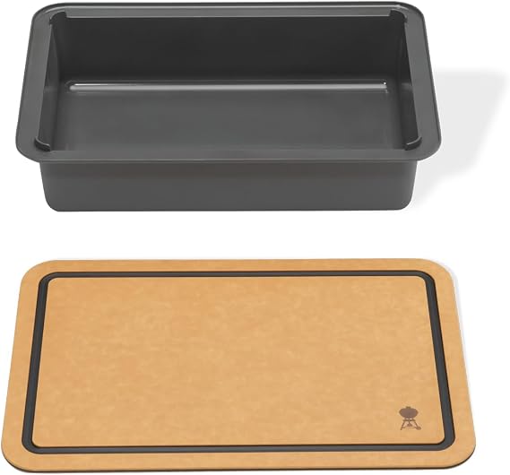 Weber WorksTM Basin with Cutting Board Lid | FoodSafe Grill Prep Station for Marinating, Storing & Transporting Food with DualSided Cutting Board Lid, Grill Accessory