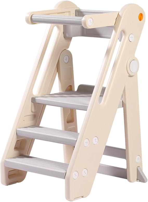Toddler Learning Tower, Folding Toddler Kitchen Step Stool Standing Tower for Kitchen Counter or Bathroom, Adjustable Height, Safety Bar O6