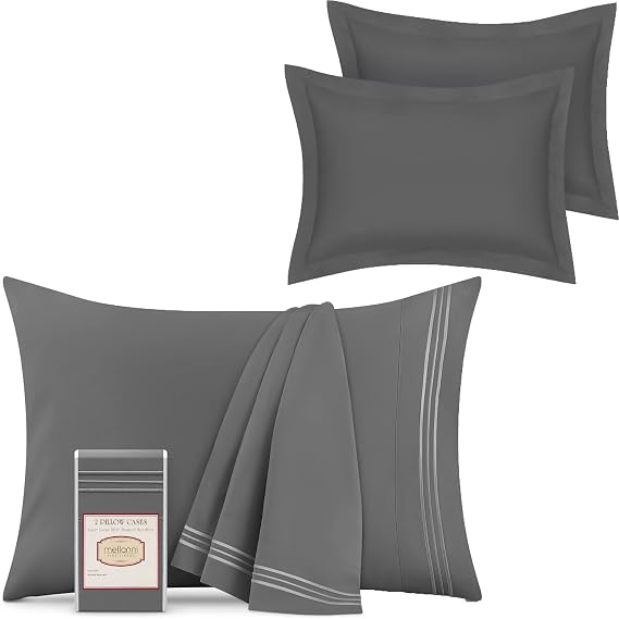 Mellanni 2 Pillow Cases + 2 Pillow Shams Bundle&Save - Bundle Includes: Pillow Cases Standard Size Set of 2 and 2 Standard Pillow Shams (Standard/Queen Size 20" x 30", Gray)