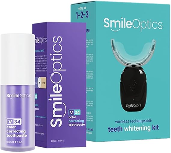 SmileOptics at-Home Starter Bundle: LED Teeth Whitening Kit & V34 Purple Toothpaste - Advanced Whitening Kits for Enhanced Oral Health