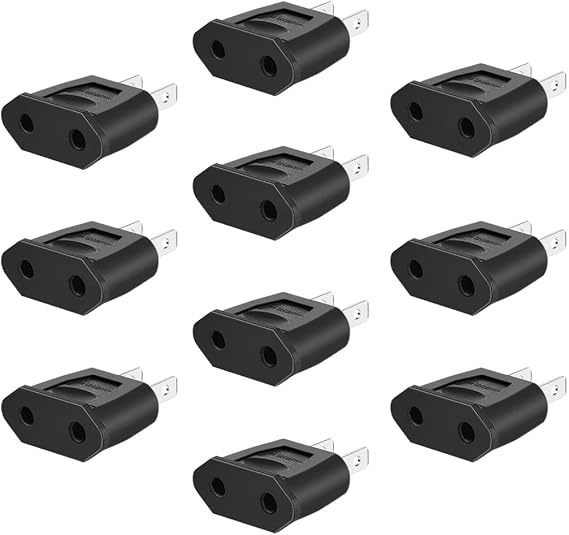 (10Pcs) US 2 pin Plug to EU 2 Hole Socket Power Jack Wall Plug Converter Travel Adapter,Socket Plug Adapter,Europe EU Euro to US Travel Charger AC Power Converter,4.0mm Hole (Black)