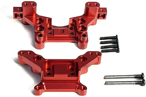 2PCs Front & Rear Metal Shock Mount Parts, RC Car Upgrade Parts, 16170 16180, for Hyper Go H16BM H16GT H16DR Jetwood MJX 1/16 Scale RC Car (Red)