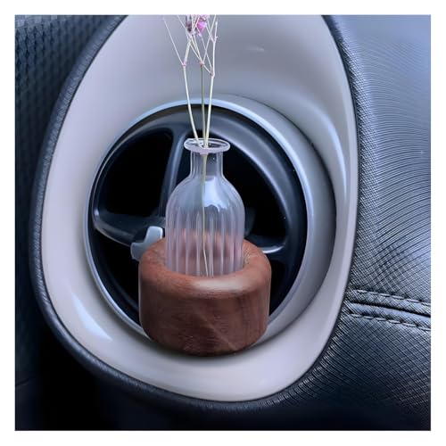 Car Flower Vase Clip, Mini Wooden Car Air Vent Clip, Auto Vent Decorative Plant Holder with Glass Tube, Vehicle Dash Ornament Decorations, Universal Automotive Interior Charm Accessories Round
