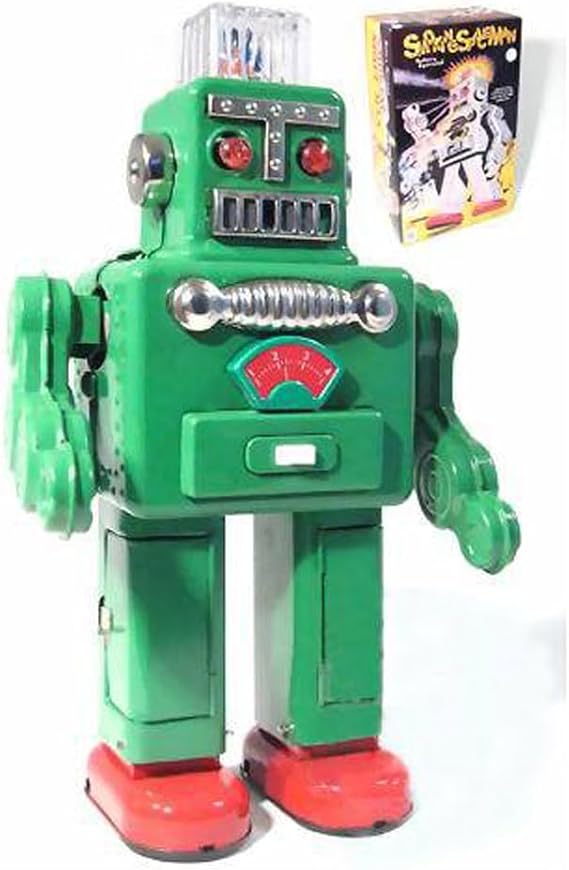 Charmgle Electric Walking Robot Toys Premium Tin Toy Smoke Spraying Robots Novelty Bithday Party Favor Home Decoration Adult Collection Green