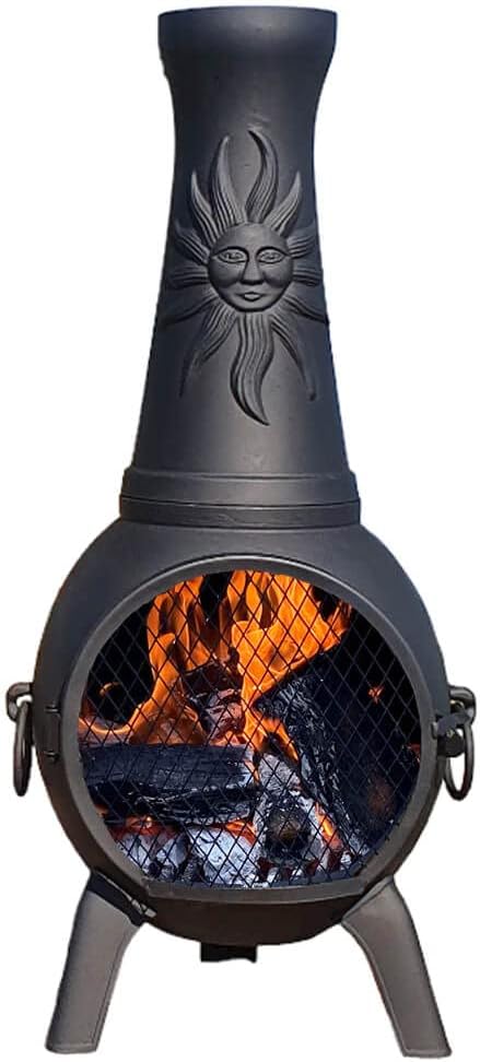 Sun Fire Outdoor Chiminea Fireplace by The Blue Rooster - Cast Aluminum Deck or Patio Firepit 44" Tall