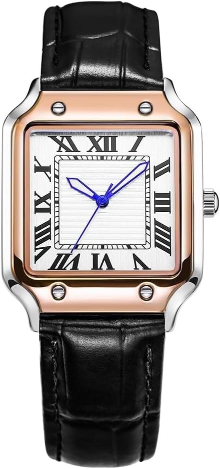 Classic Square Watch for Men Roman Numerals Casual Style Genuine Leather Strap Gift Box