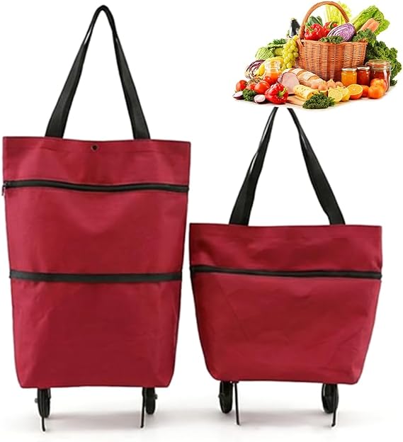 2 in 1 Foldable Shopping Cart with Wheels, Rolling Grocery Tote Bag (#E)