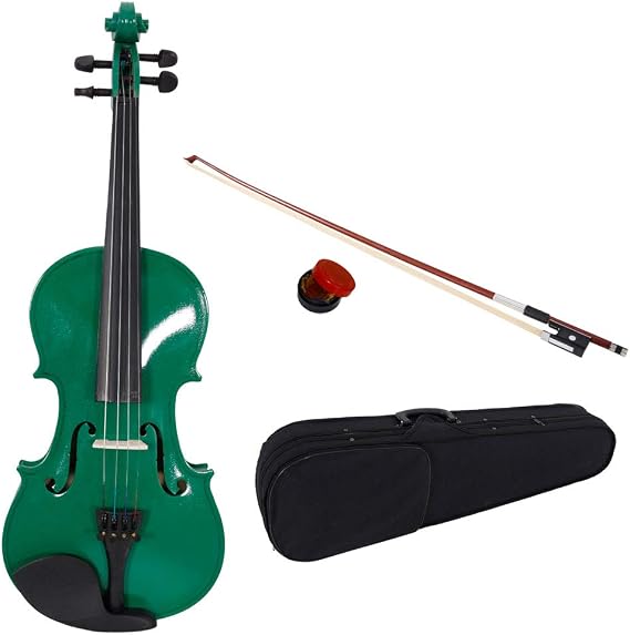 4/4 Acoustic Violin Case Bow Rosin,4/4 Full Size Set, Solid Wood Fiddle for Adults Beginners Students, with Hard Case with Violin Bow, Shoulder Rest, Extra Strings, Green