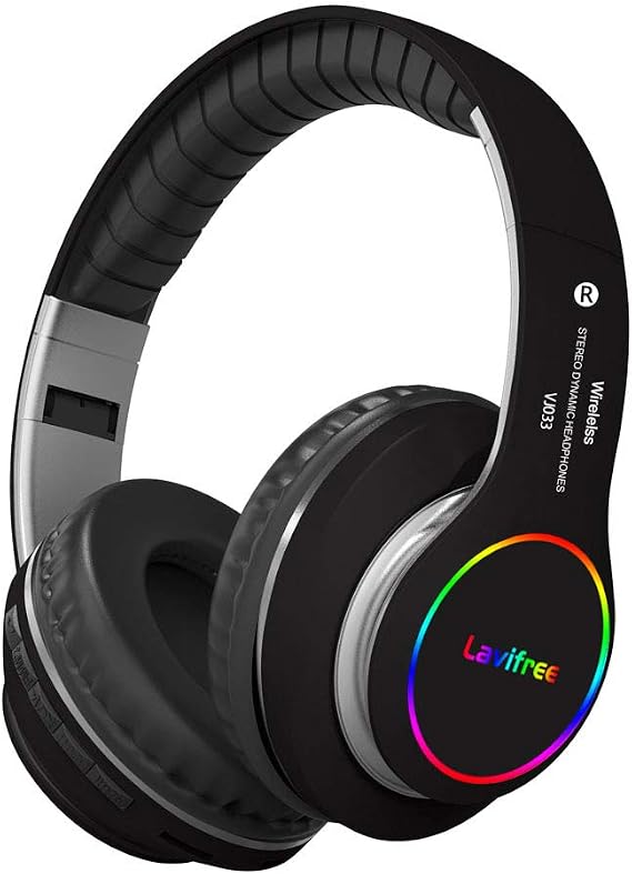 Bluetooth Headphones,Wireless/Wired Over Ear Headset,Hi-Fi Bass Stereo, Built-in Mic,LED Light Up,Foldable,Micro SD/TF, FM for Adult Teen Kid for Phone/Samsung/Pad/PC/Android/Laptop/TV(Black)
