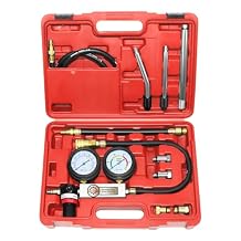 JIFETOR Cylinder Leak Down Tester Kit, Automotive Engine Compression Dual Gauge Leakdown Test Set with 10 12 14 18mm Spark Plugs Universal for Small Engine Motorcycle ATV, Red Case
