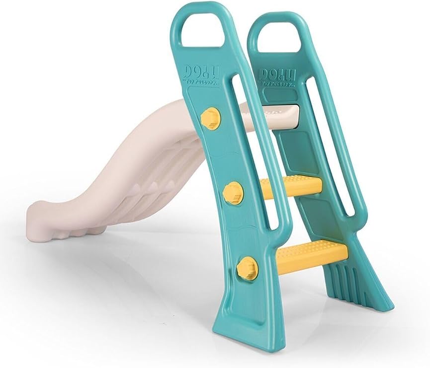 DOLU: Junior Slide - Green-Yellow-White - Indoor-Outdoor Toy, 2 Step Handrail Ladder, Plastic Playground Equipment, Backyard Activity, Kid-Toddlers 2+