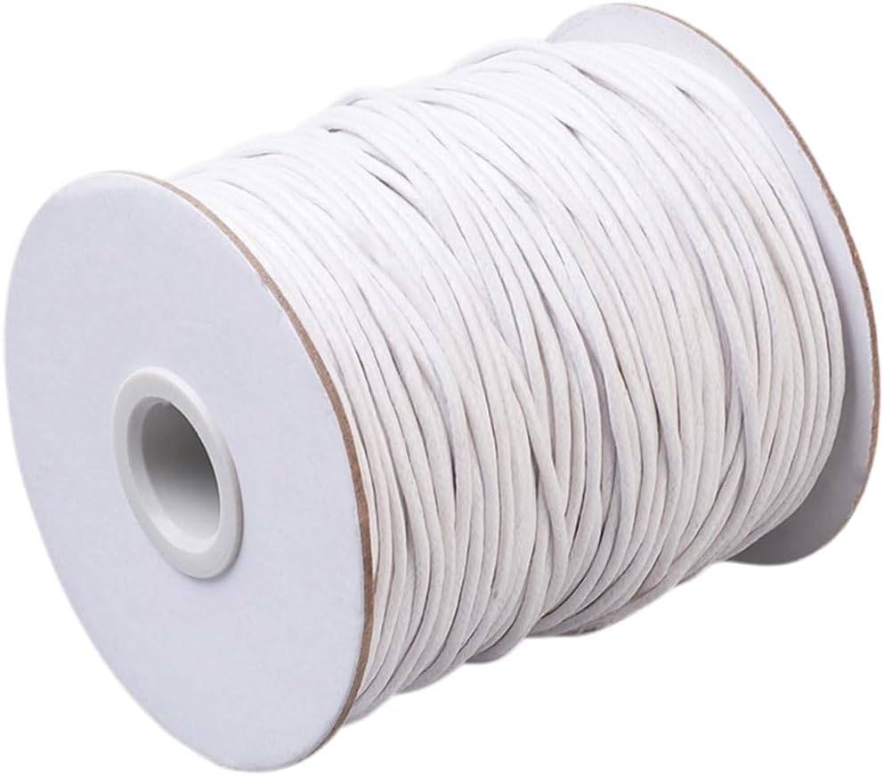 1.5MM White Waxed Cotton Cord Soft Round Thread Smooth Wax Braid Bracelet Lanyard Cords Bulk Rolls with Spool for Jewelry Making Sewing Beading Necklaces Macrame Anklet DIY Project Supply