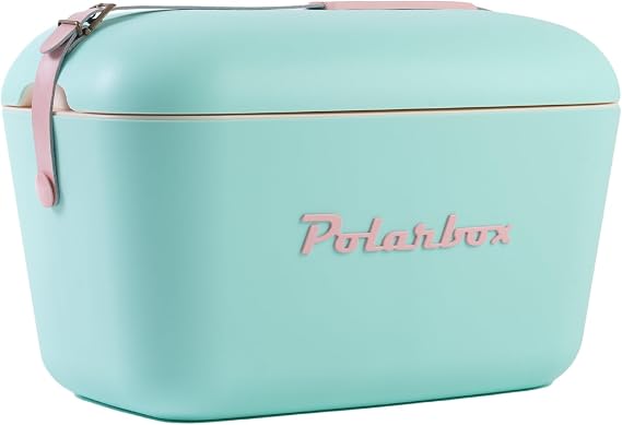 Polarbox クーラー レトロ ビーチ クーラー ヴィンテージ ピクニック ランチ ボックス バッグ ポータブル クーラー 旅行 キャンプ ハイキング 90年代スタイル アイスチェスト 特大 軽量 缶 ビール セルツァー ドリンク 20L シアン ベビーローズ