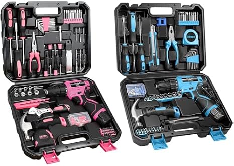 JENABOM Tool Set:Tool Kit with 12V Cordless Drill, Tool Box with Drill, Hand Drill Set for Men & Women