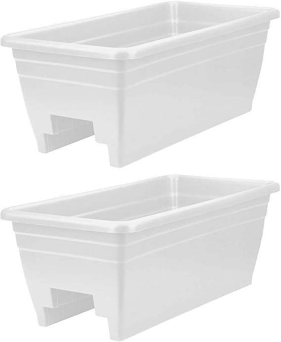 The HC Companies 24 Inch Heavy Duty Deck Rail Planter Boxes, White, 2-Pack